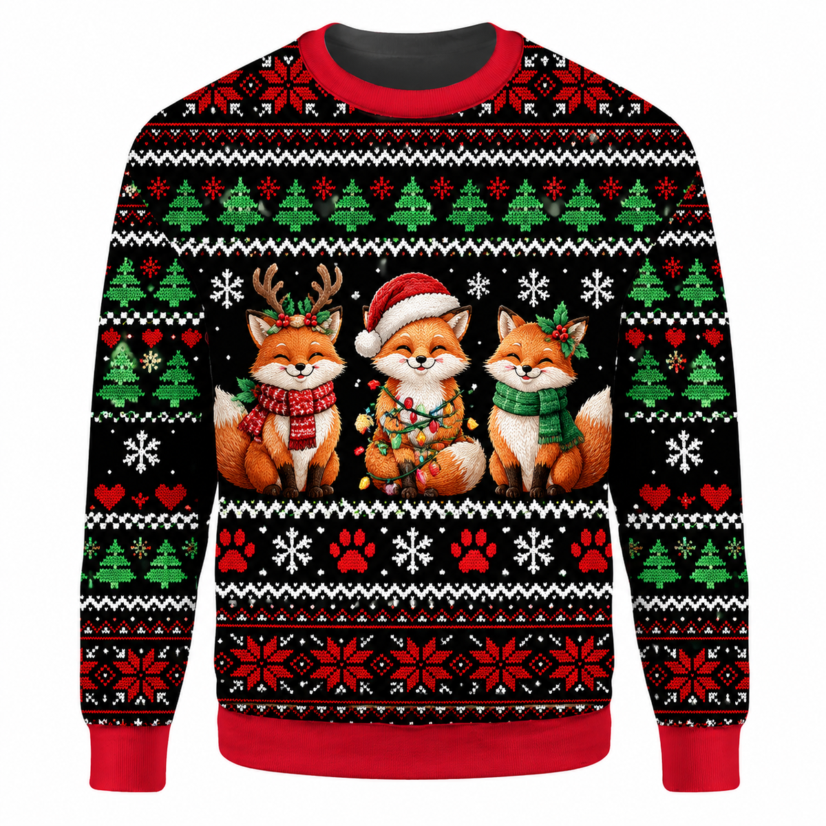 Christmas Fox Ugly Sweater LN, Festive Knit Holiday Gift