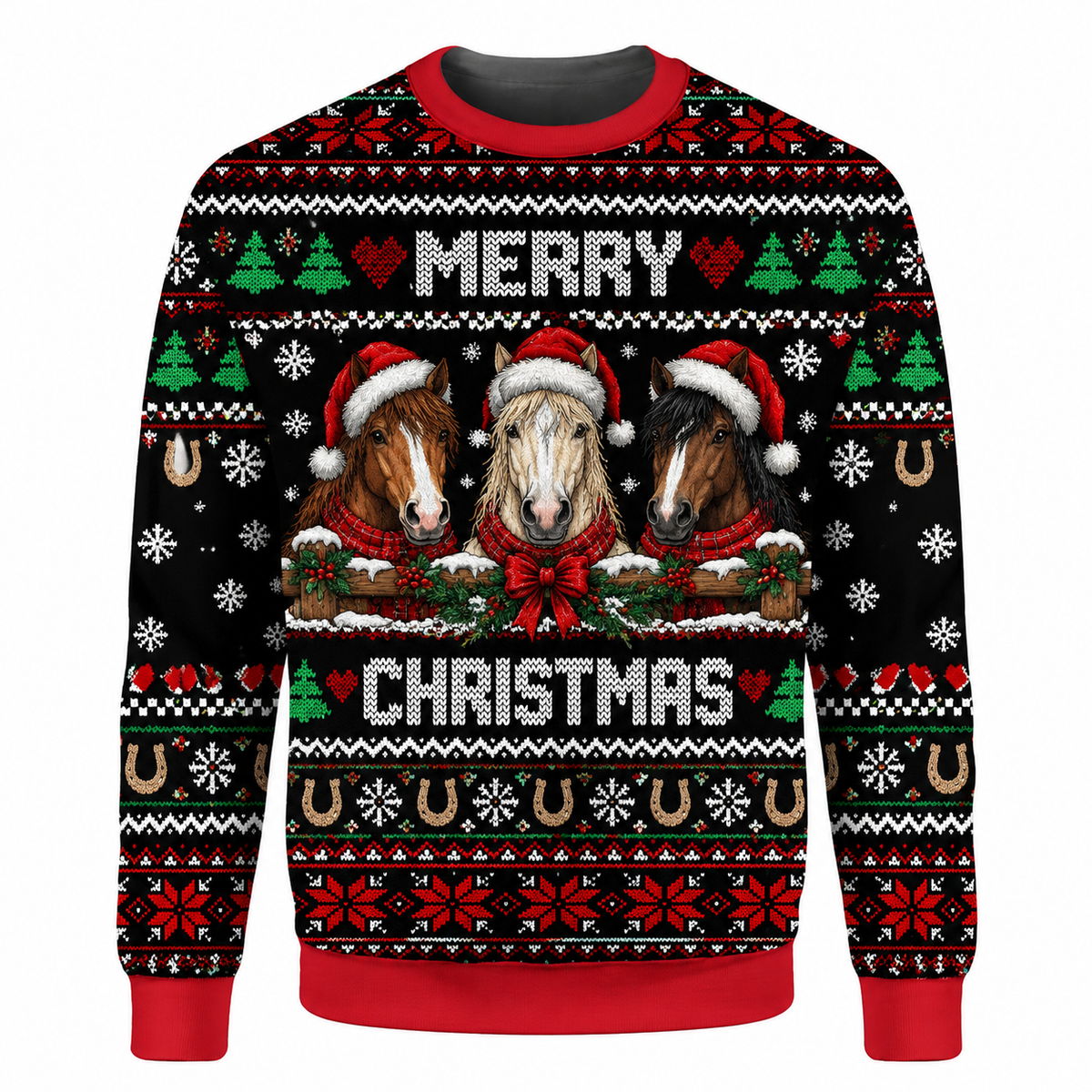 Christmas Horse Ugly Sweater LN, Festive Knit Holiday Gift