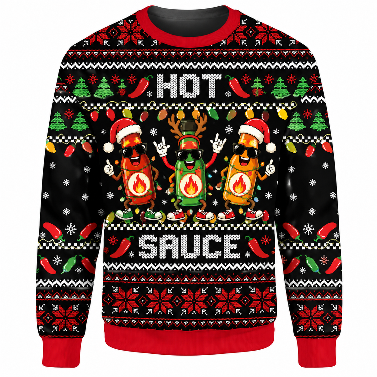 Christmas Hot Sauce Ugly Sweater Ln, Spicy Foodie Pullover Holiday Gift