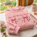 Coquette Bow Embroidery Gingham Sweatshirt Ln, Cute Feminine Casual Pullover