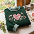 Pink Heart Embroidery Gingham Sweatshirt Ln, Sweet Girly Casual Pullover