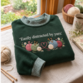 Knitting Lover Embroidery Gingham Sweatshirt LN, Cozy Fiber Arts Craft Pullover
