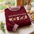 Baking Lover Embroidery Gingham Sweatshirt LN, Cozy Kitchen Enthusiast Pullover