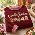 Cookie Baker Embroidery Gingham Sweatshirt LN, Homemade Dessert Enthusiast Pullover