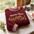 Mama Bear Embroidery Gingham Sweatshirt Ln, Soft Cotton Blend Pullover for Mother's Day Gift