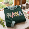 Nana Embroidery Gingham Sweatshirt Ln, Cozy Cotton Blend Pullover for Grandmother Mother's Day Gift