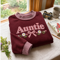 Auntie Embroidery Gingham Sweatshirt Ln, Soft Cotton Blend Casual Pullover for Proud Aunts