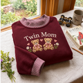 Twin Mom Embroidery Gingham Sweatshirt Ln, Cozy Cotton Blend Pullover for Mothers of Multiples