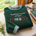 Teacher Embroidery Gingham Sweatshirt Ln, Soft Cotton Blend Pullover for Classroom Outfit and Appreciation Gift