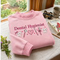 Dental Hygienist Embroidery Gingham Sweatshirt Ln, Soft Cotton Blend Pullover for Dentistry Professionals