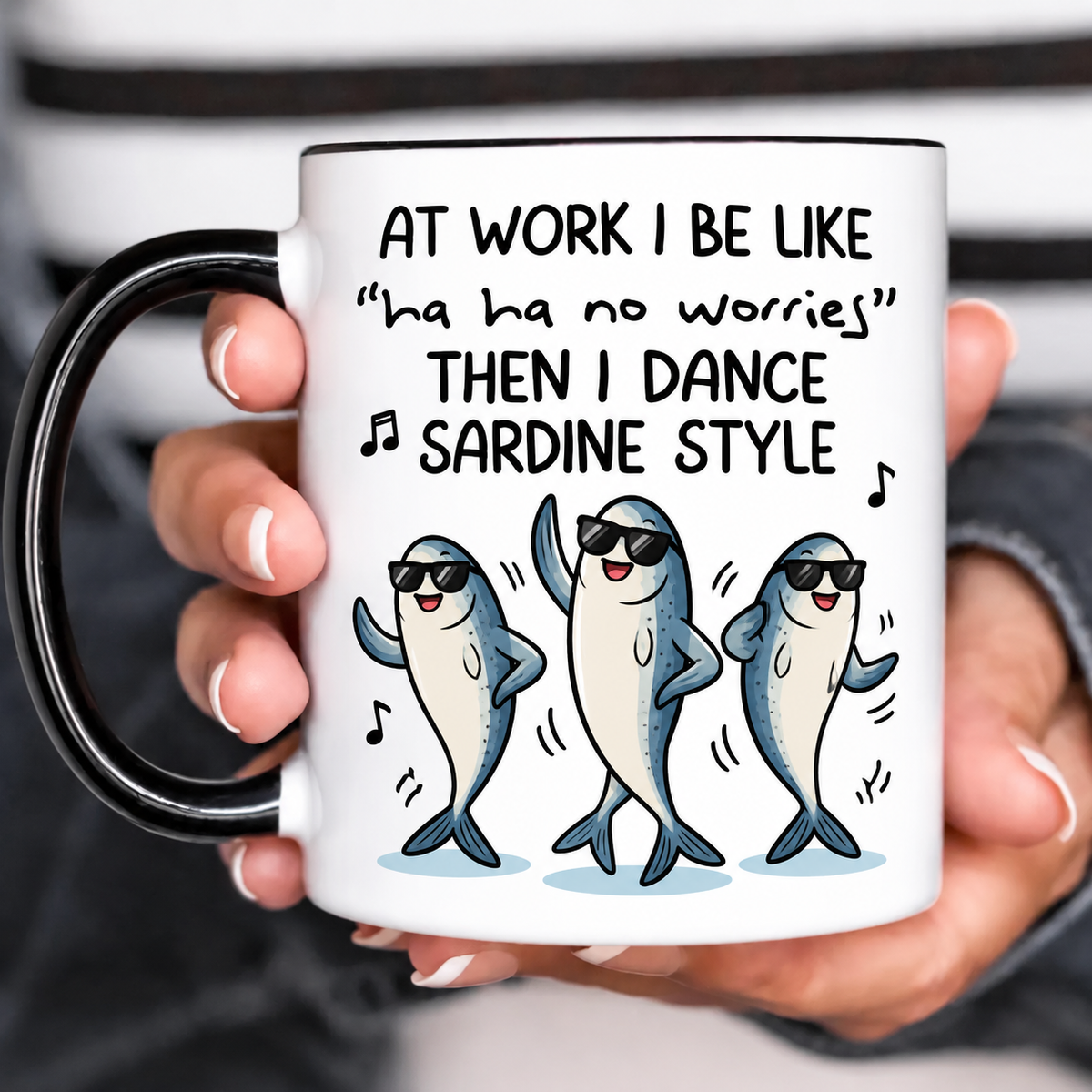 Funny Accent Mug, Dancing Sardine Ceramic Coffee Drinkware for Quirky Kitchen Home Decor