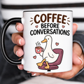 Funny Acent Mug Ln, Coffee Before Conversations, Ceramic Cup for Quiet Mornings and Office Desks