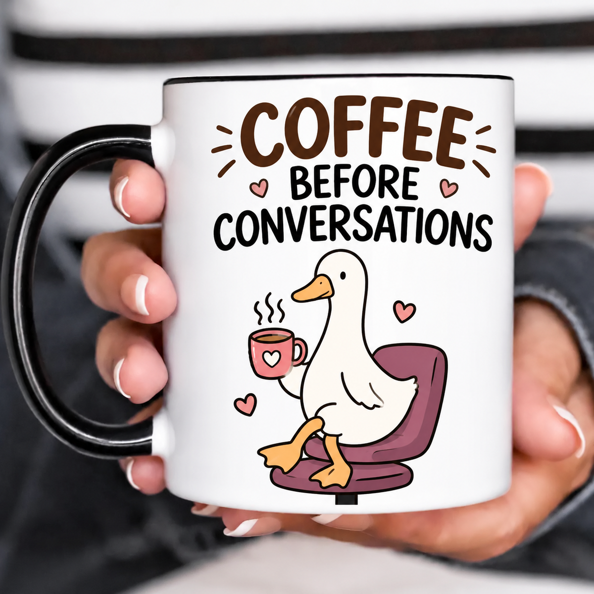 Funny Acent Mug Ln, Coffee Before Conversations, Ceramic Cup for Quiet Mornings and Office Desks