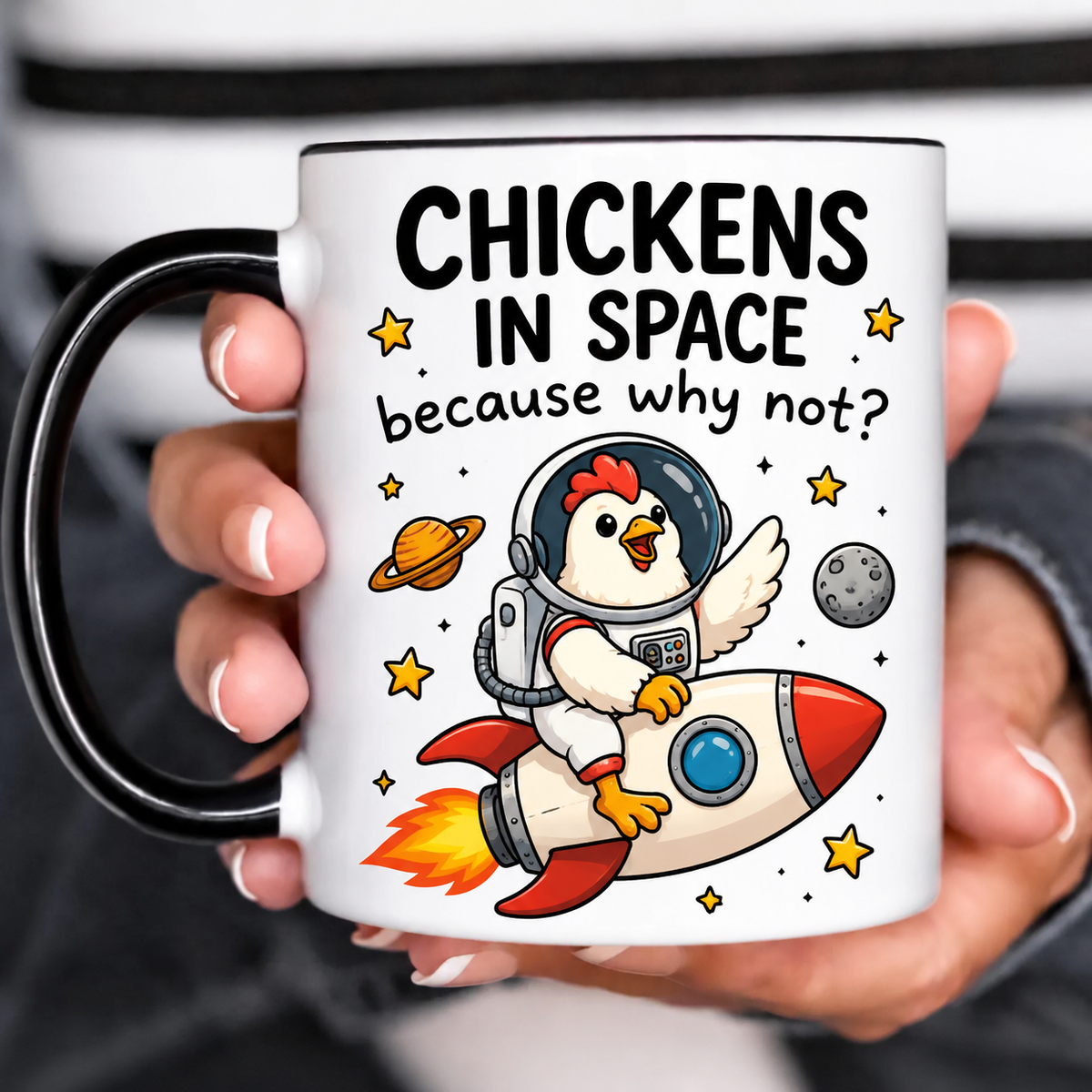 Funny Acent Mug Ln, Astronaut Chicken Ceramic Drinkware For Space Enthusiasts