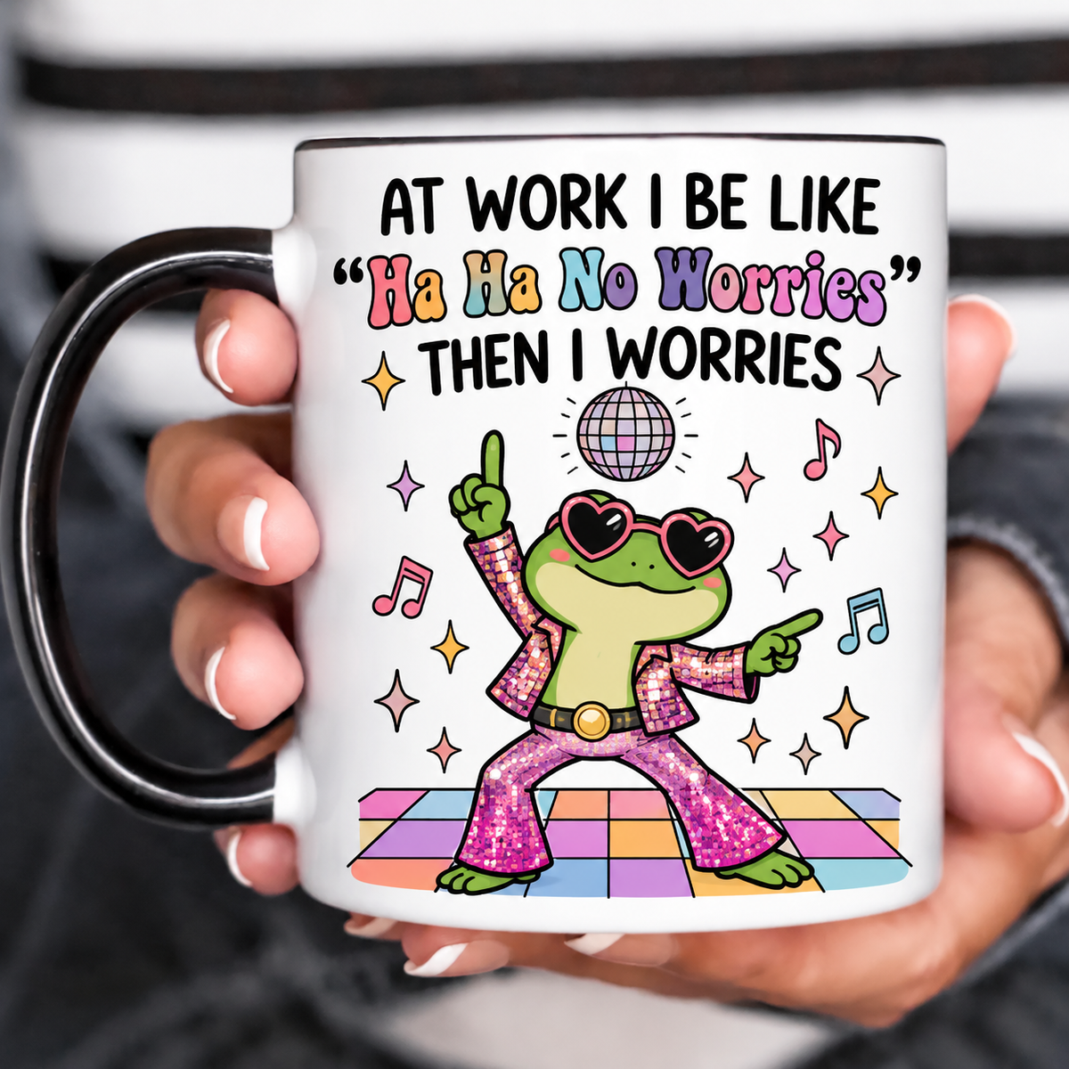 Funny Acent Mug Ln, Disco Dancing Frog Ceramic Drinkware For Retro Party Lovers