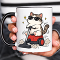 Vacuum Riding Cat Funny Acent Mug Ln, Ceramic Pet Lover Drinkware
