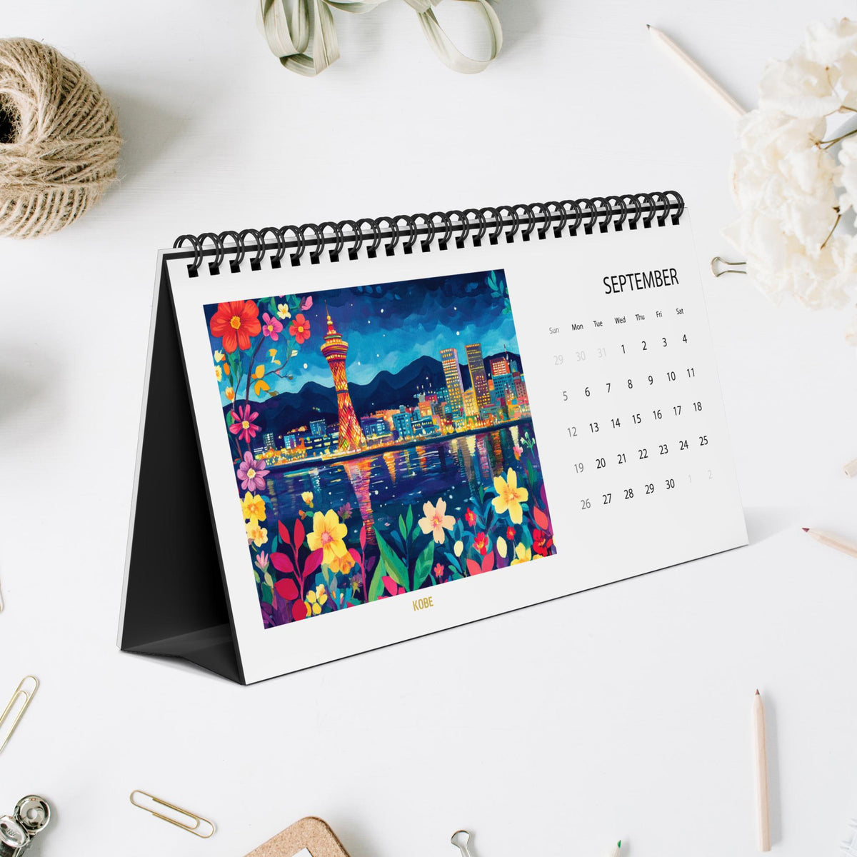 Japan 2027 Desk Calendar - Monthly Travel Desk Decor, Illustrated 12 Month Planner, Gift for Travelers, Japan Lover, Wanderlust, Holiday