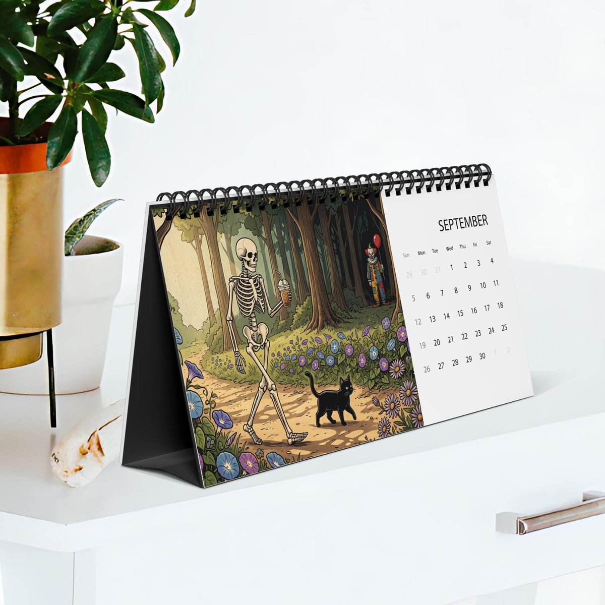 The Horrors Persist Desktop 2027 Calendar | Funny Horror Skeleton Calendar for 2027 | Dark Humor Desk Calendar