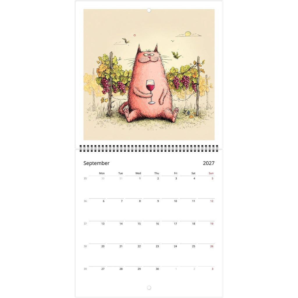 Funny Cats and Wine 2027 Wall Calendar - Cute Cat Lover Gift - Humorous Kitty Decor - 2027 Calendar - Unique Gift for Her