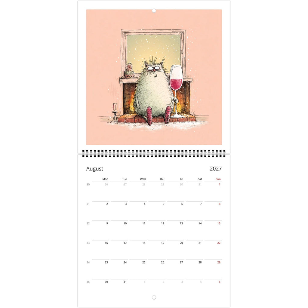 Funny Cats and Wine 2027 Wall Calendar - Cute Cat Lover Gift - Humorous Kitty Decor - 2027 Calendar - Unique Gift for Her