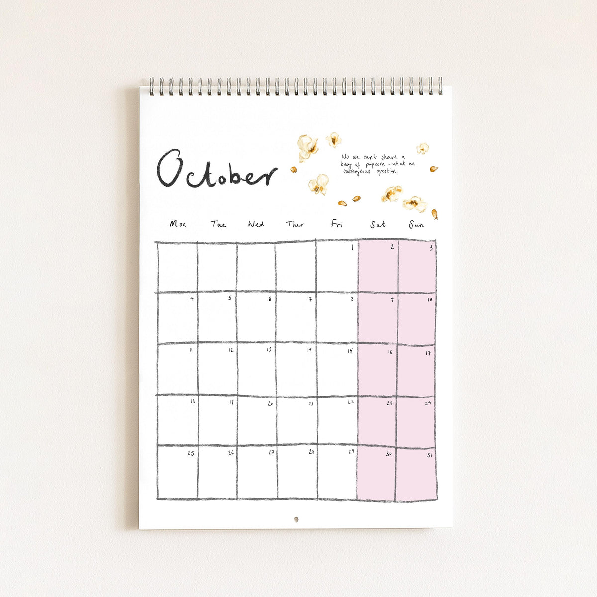 2027 Food Themed Wall Calendar by Amelia Jayne, Hand-Drawn Tablescapes (A4)
