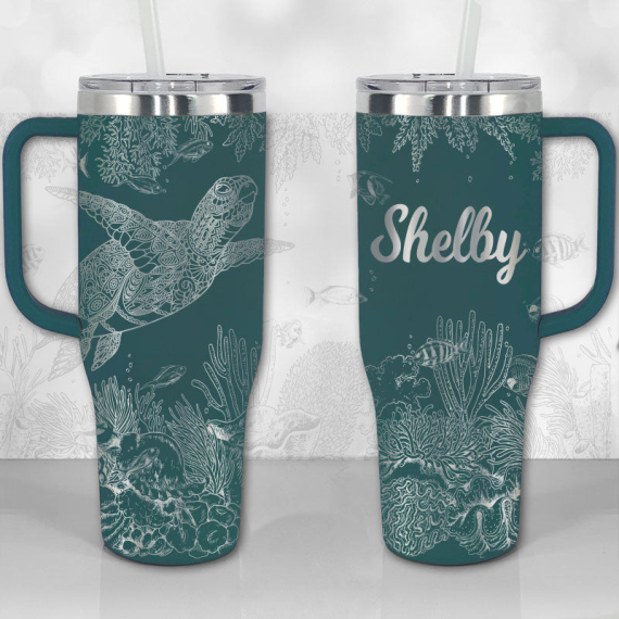 Sea Turtle Reef Motivational Quote or Name Personalized  30oz or 40oz Tumbler with Handle, Best Gifts NVA
