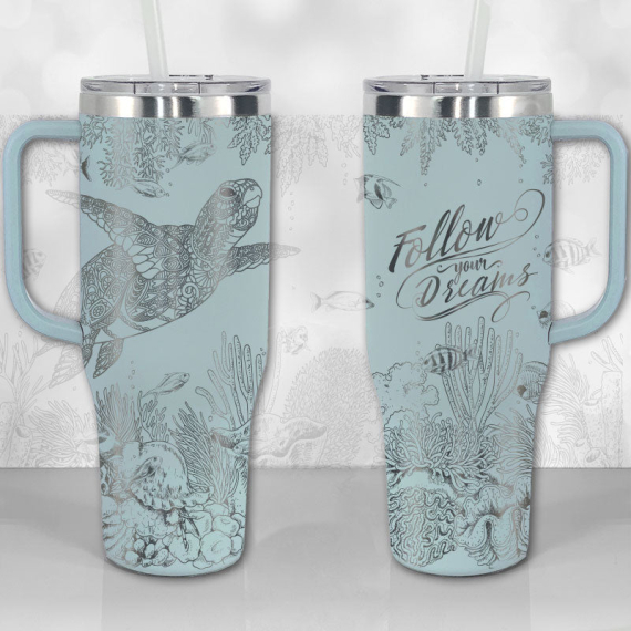 Sea Turtle Reef Motivational Quote or Name Personalized  30oz or 40oz Tumbler with Handle, Best Gifts NVA