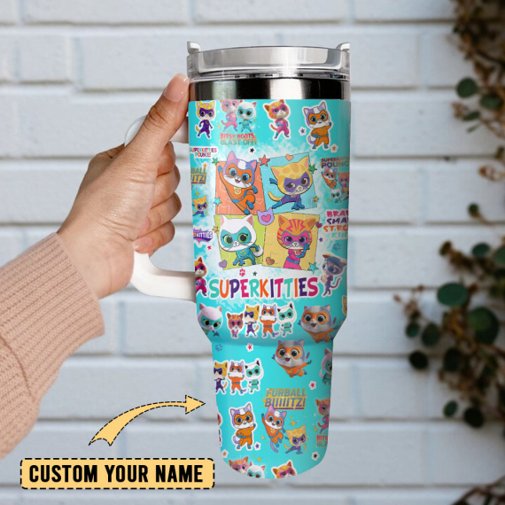 Supper Kitties Disney Junior Cartoon Custom  Quencher 30oz or 40oz Stainless Steel Tumbler With Handle,  Best gifts for Friend Family NVA