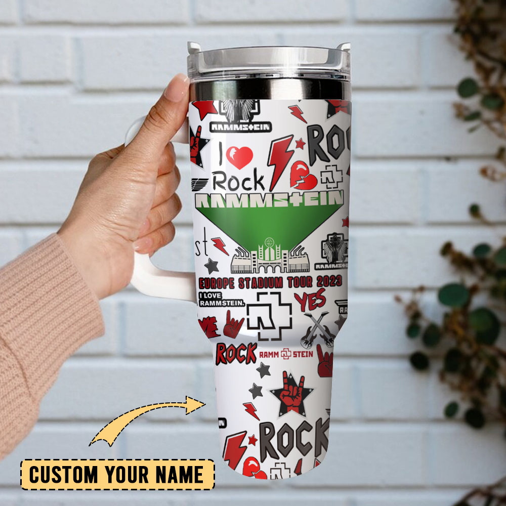Rammstein Rock Band Custom Quencher 30oz or 40oz Stainless Steel Tumbler With Handle, Best gifts for Friend Family NVA