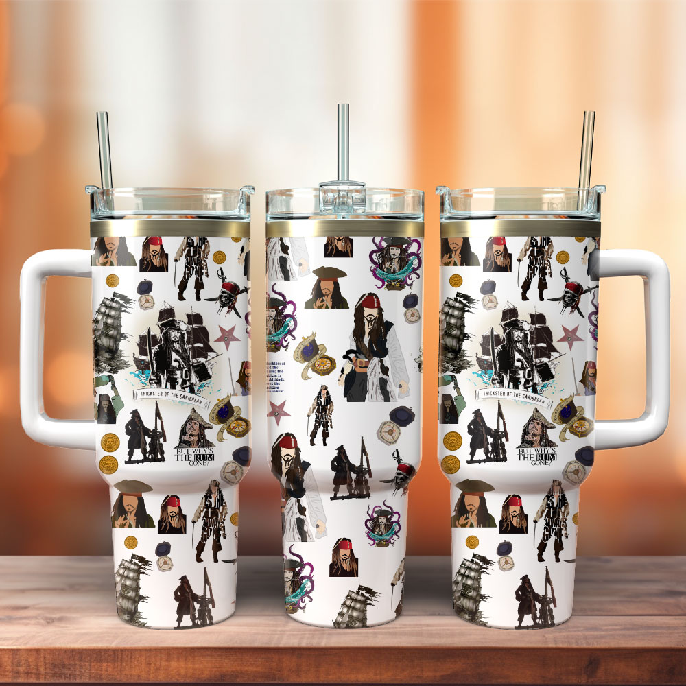 Pirates Of The Caribbean Film Series Custom Quencher 30oz or 40oz Stainless Steel Tumbler With Handle, Best Gifts NVA
