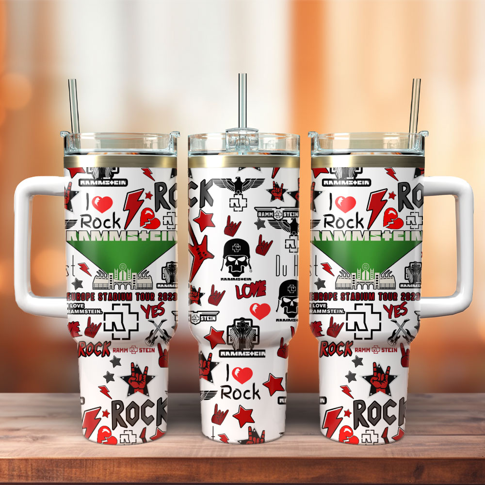 Rammstein Rock Band Custom Quencher 30oz or 40oz Stainless Steel Tumbler With Handle, Best gifts for Friend Family NVA
