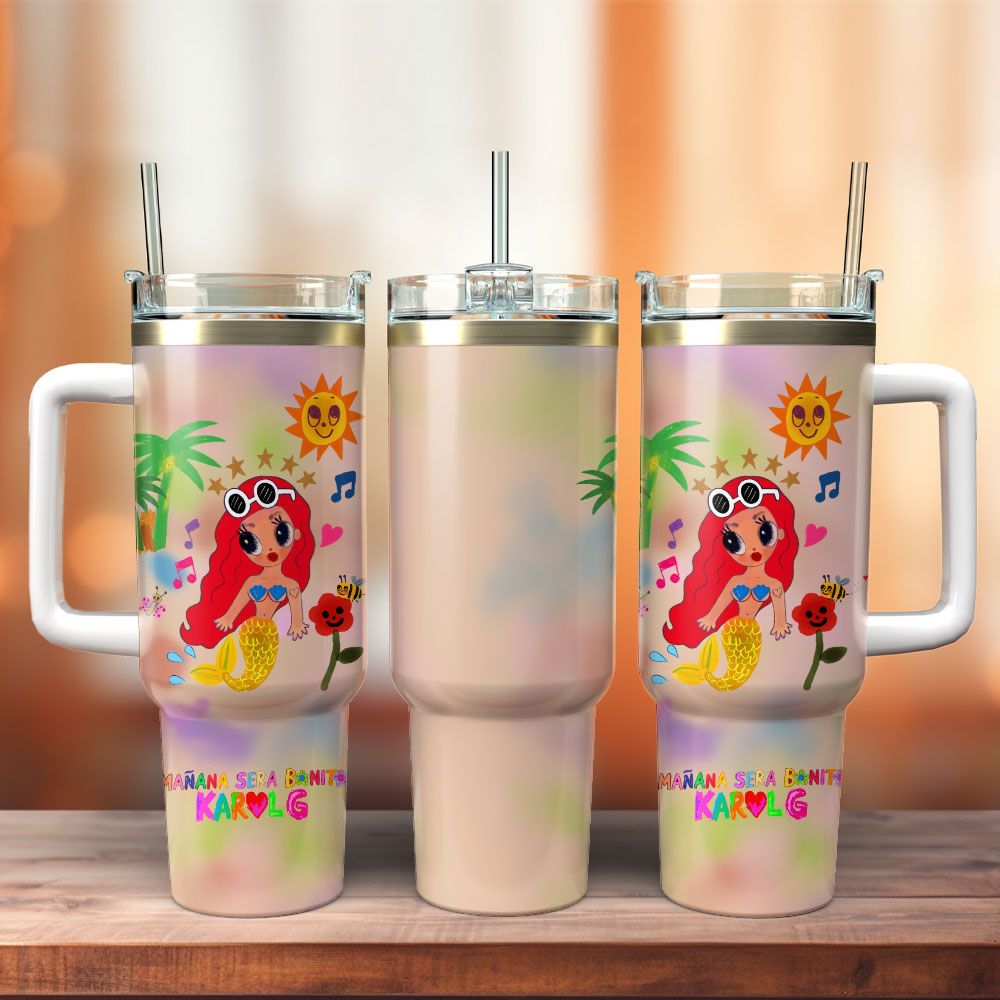 Karol G Music Custom Quencher 30oz or 40oz Stainless Steel Tumbler With Handle, Best gifts for Friend Family NVA