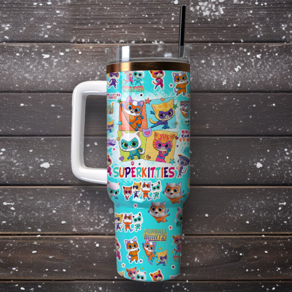 Supper Kitties Disney Junior Cartoon Custom  Quencher 30oz or 40oz Stainless Steel Tumbler With Handle,  Best gifts for Friend Family NVA