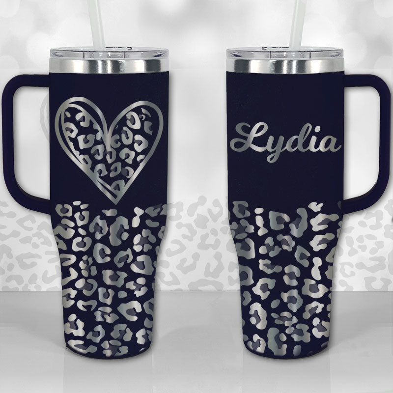 Leopard Print Monogram or Name Personalized 30oz or 40oz Tumbler with Handle, Best Gifts NVA