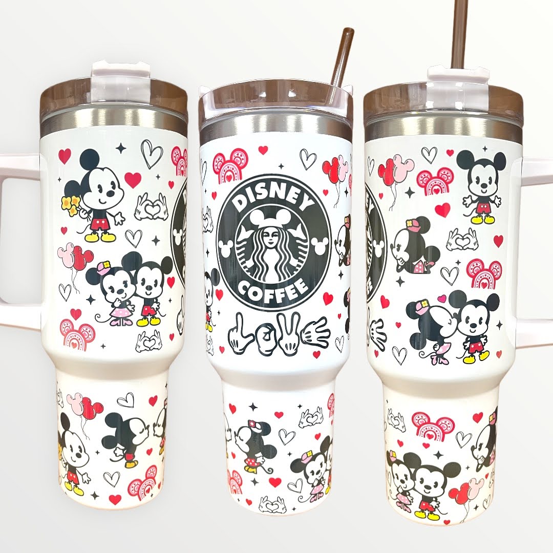 Disney Mickey and Minnie Valentine 30oz or 40oz Quencher Tumbler with Optional Personalisation, Gifts for Friends NVA
