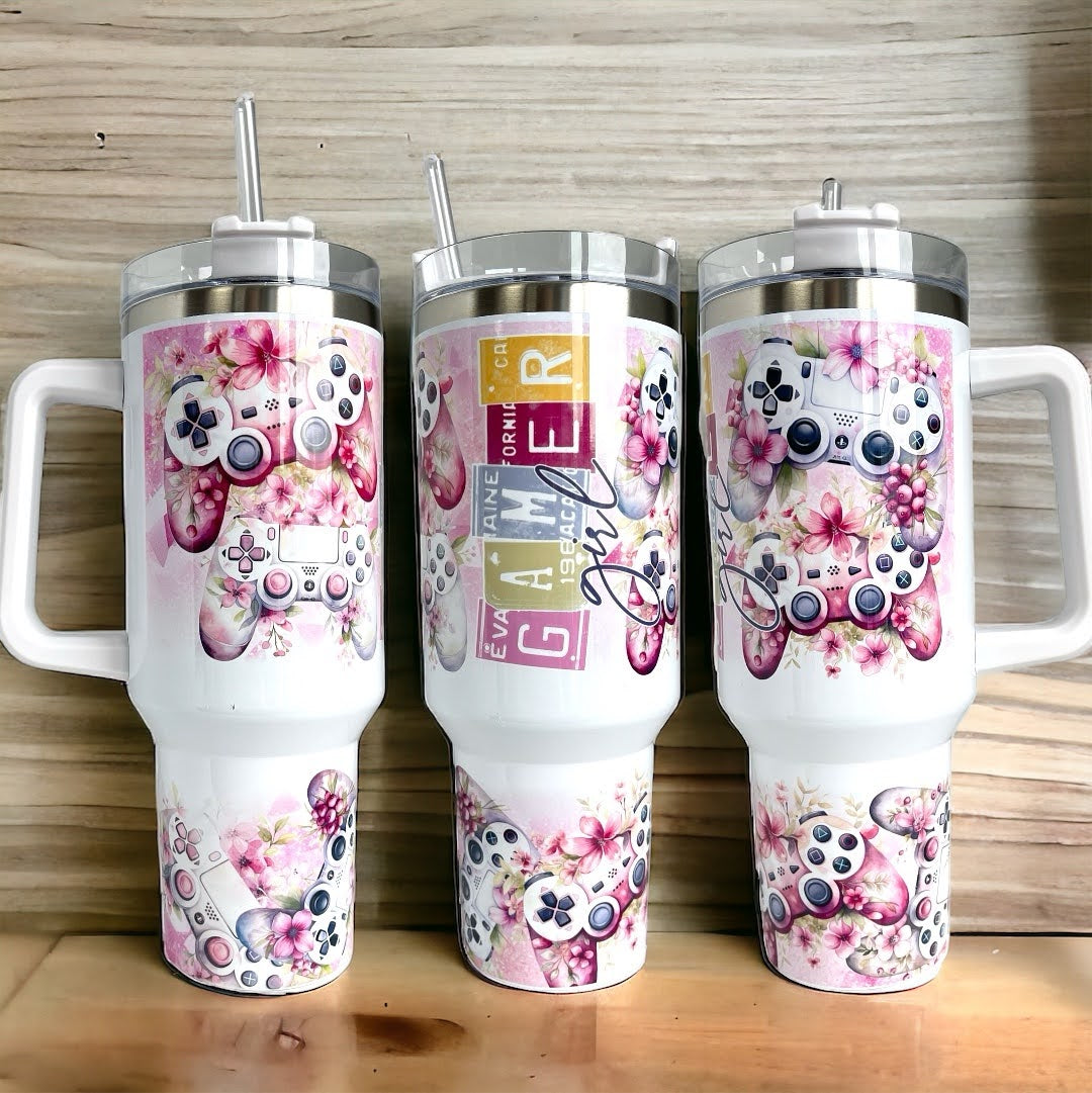 Gamer PINK 30oz or 40oz Quencher Tumbler with Optional Personalisation, Gifts for Friends NVA