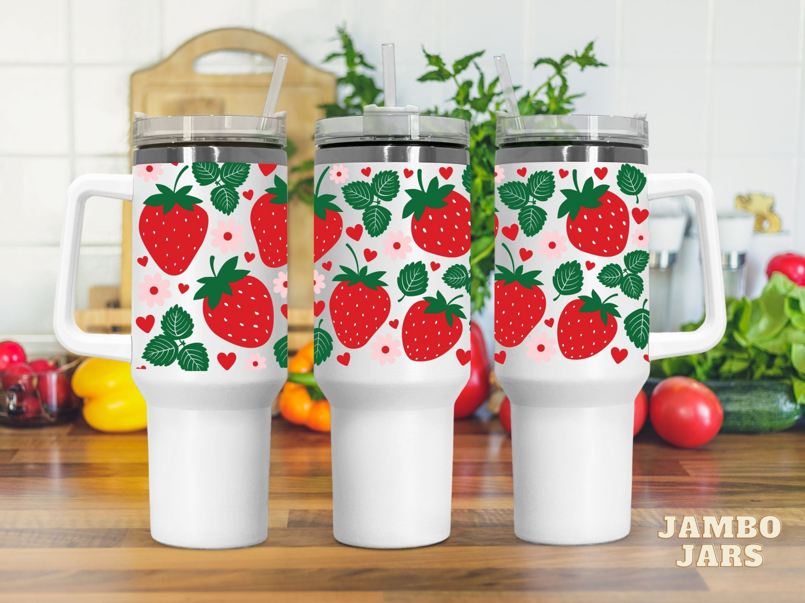 Strawberry Hearts 30oz or 40oz Quencher Tumbler LN Gift for sweet lovers Gift for her Birthday Gift