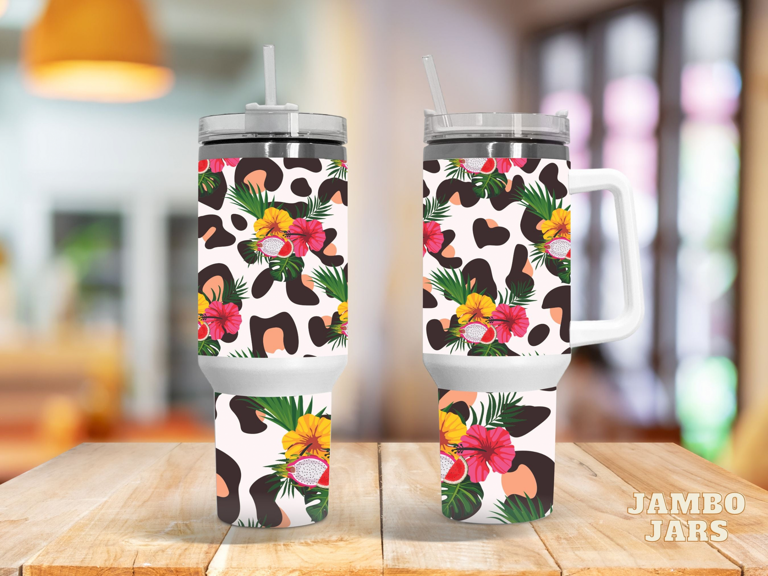 Tropical Floral Leopard 30oz or 40oz Quencher Tumbler LN Gift For her
