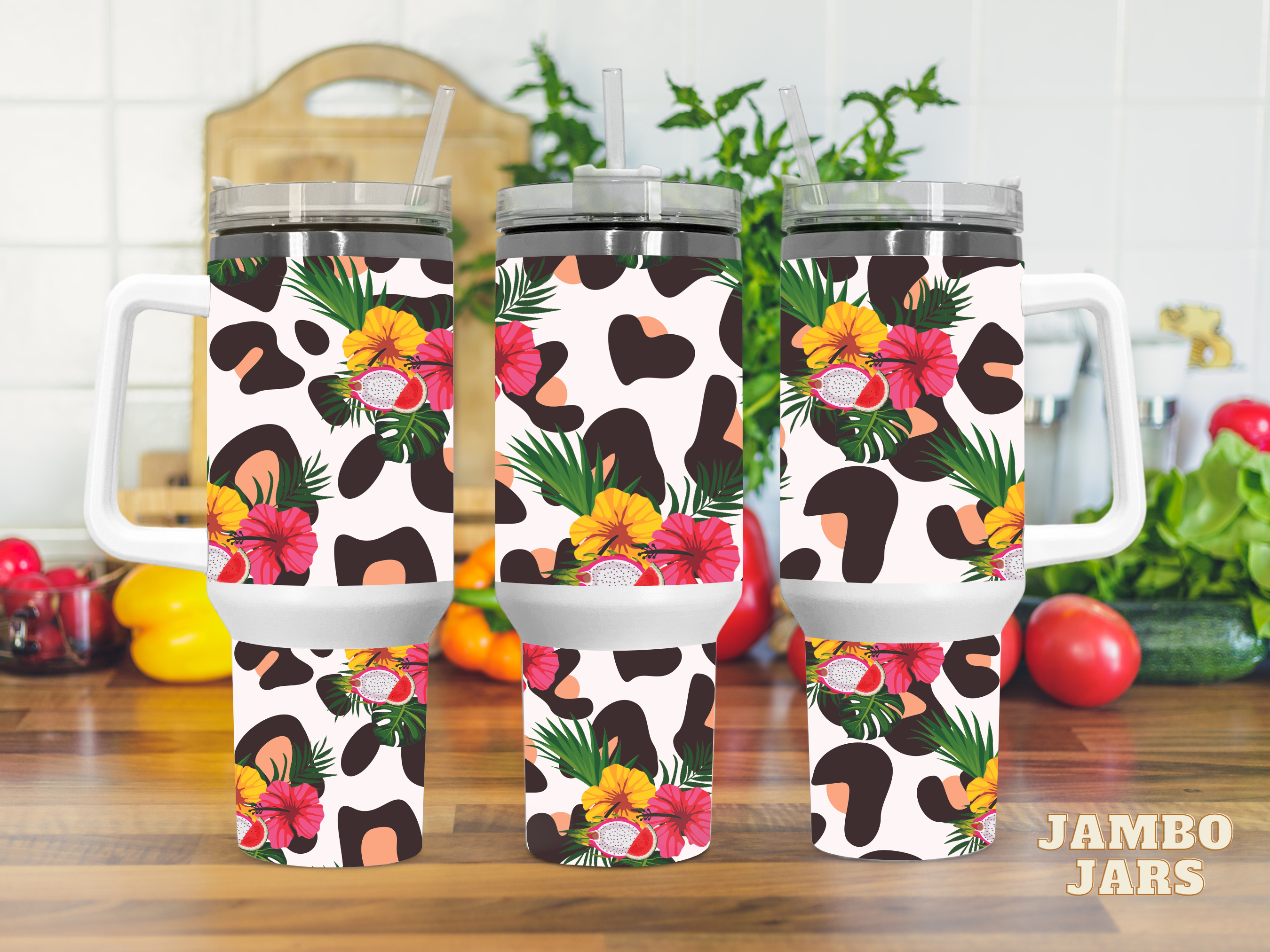 Tropical Floral Leopard 30oz or 40oz Quencher Tumbler LN Gift For her