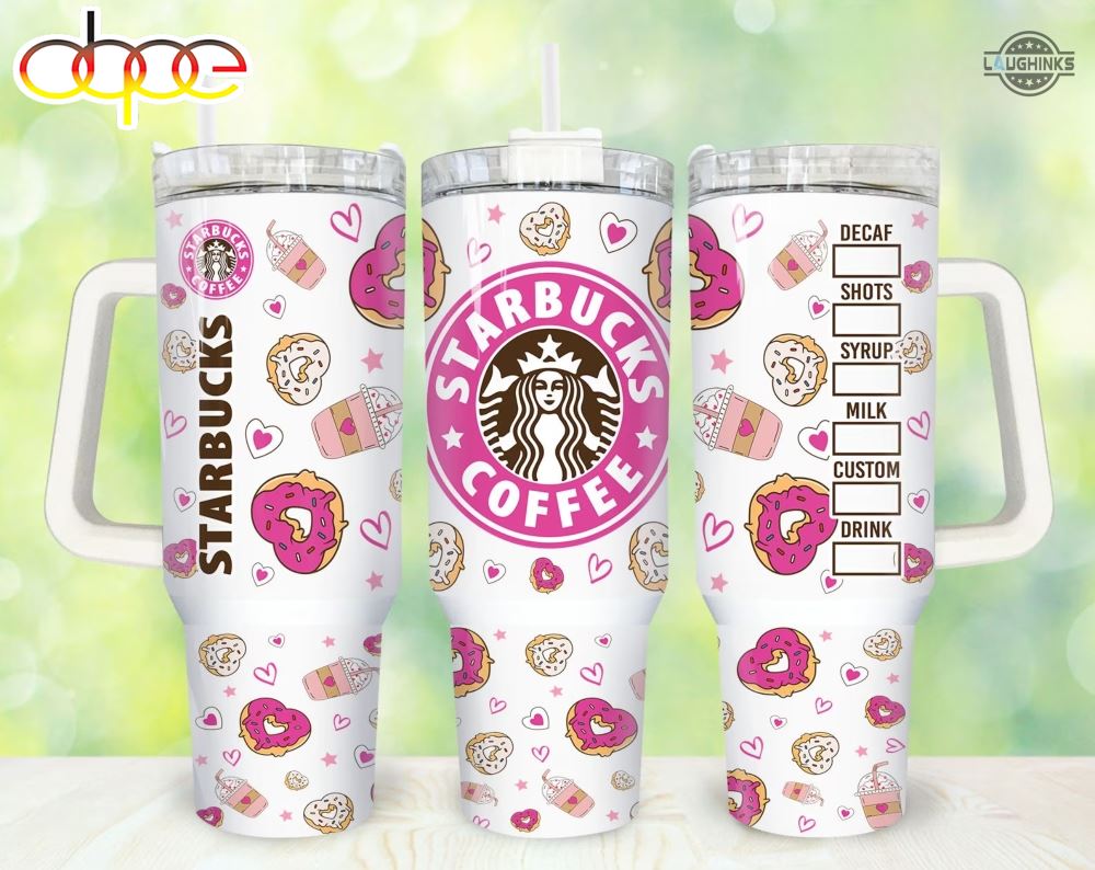 Starbucks Kitty Cup Valentines Coffee 30oz or 40oz Quencher Tumbler Gift for her Him Birthday Gift LN Happy Valentines Day Gift For Couple Pink Doughnut Tumblers