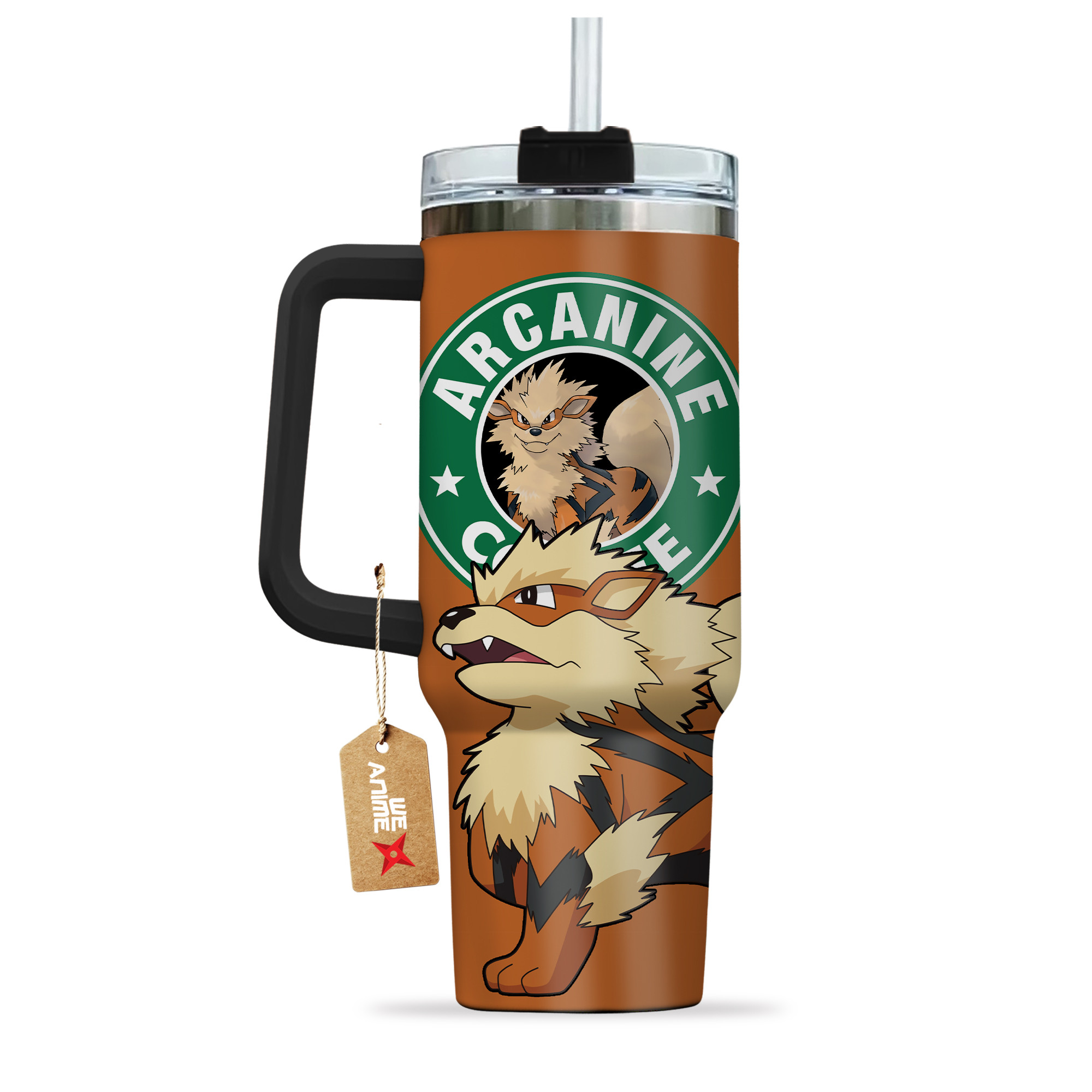 Arcanine Coffee Pokemon Anime Custom 30oz or 40oz Quencher Stainless Steel Tumbler With Handle, Best Gift Idea NVA, Best Gift Idea NVA