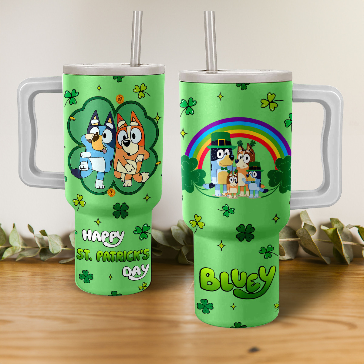 Blu3y St. Patricks Day Cartoon Custom Quencher 30oz or 40oz Stainless Steel Tumbler With Handle HG