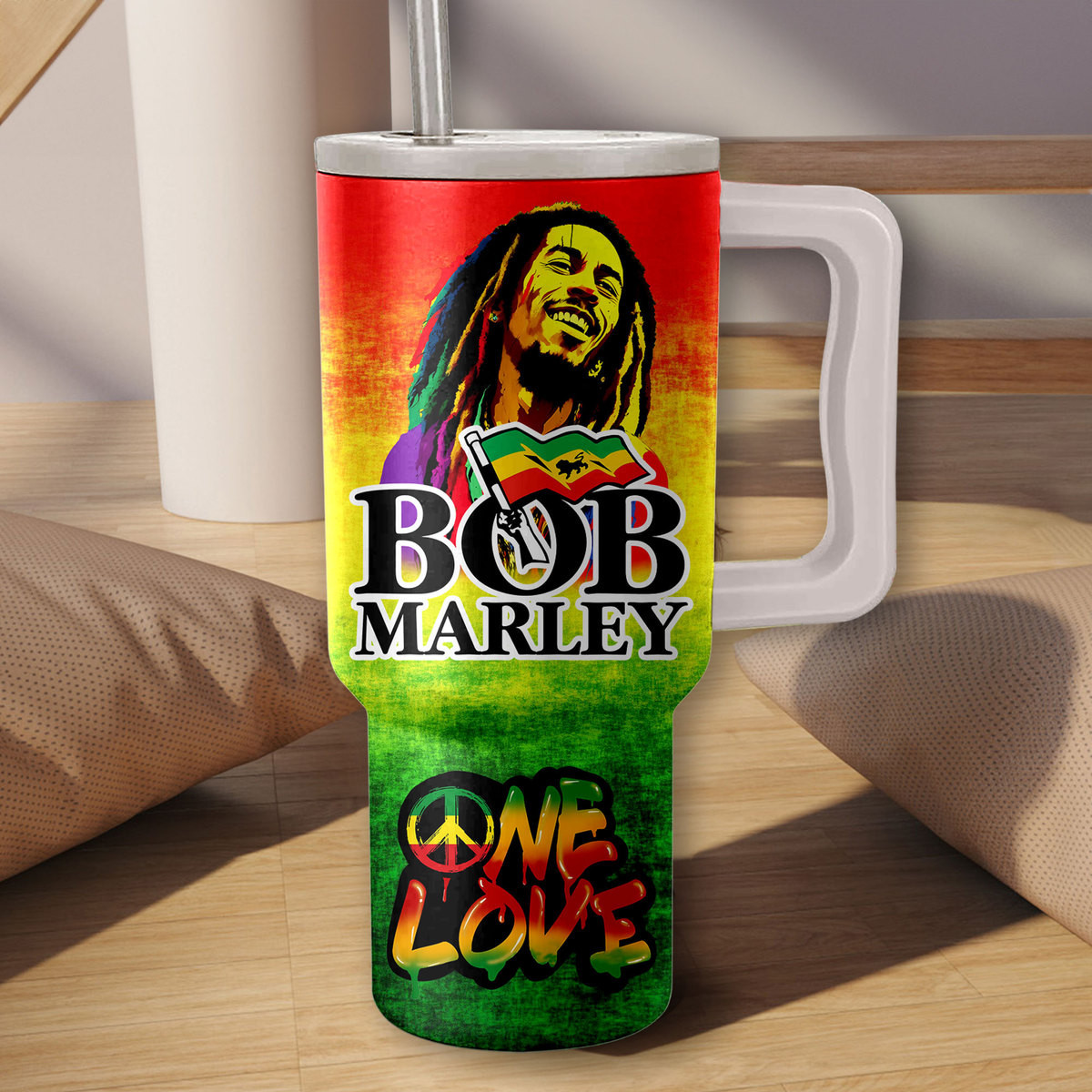 Bob Marley Music Custom Stanley Quencher 40oz Stainless Steel Tumbler HG With Handle