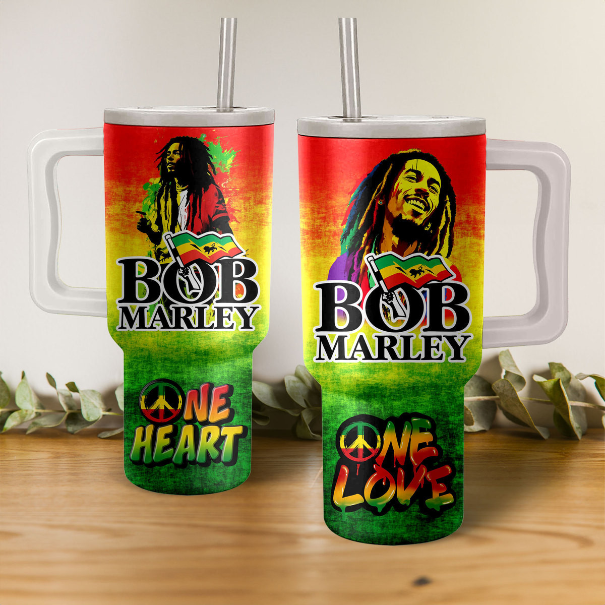 Bob Marley Music Custom Stanley Quencher 40oz Stainless Steel Tumbler HG With Handle