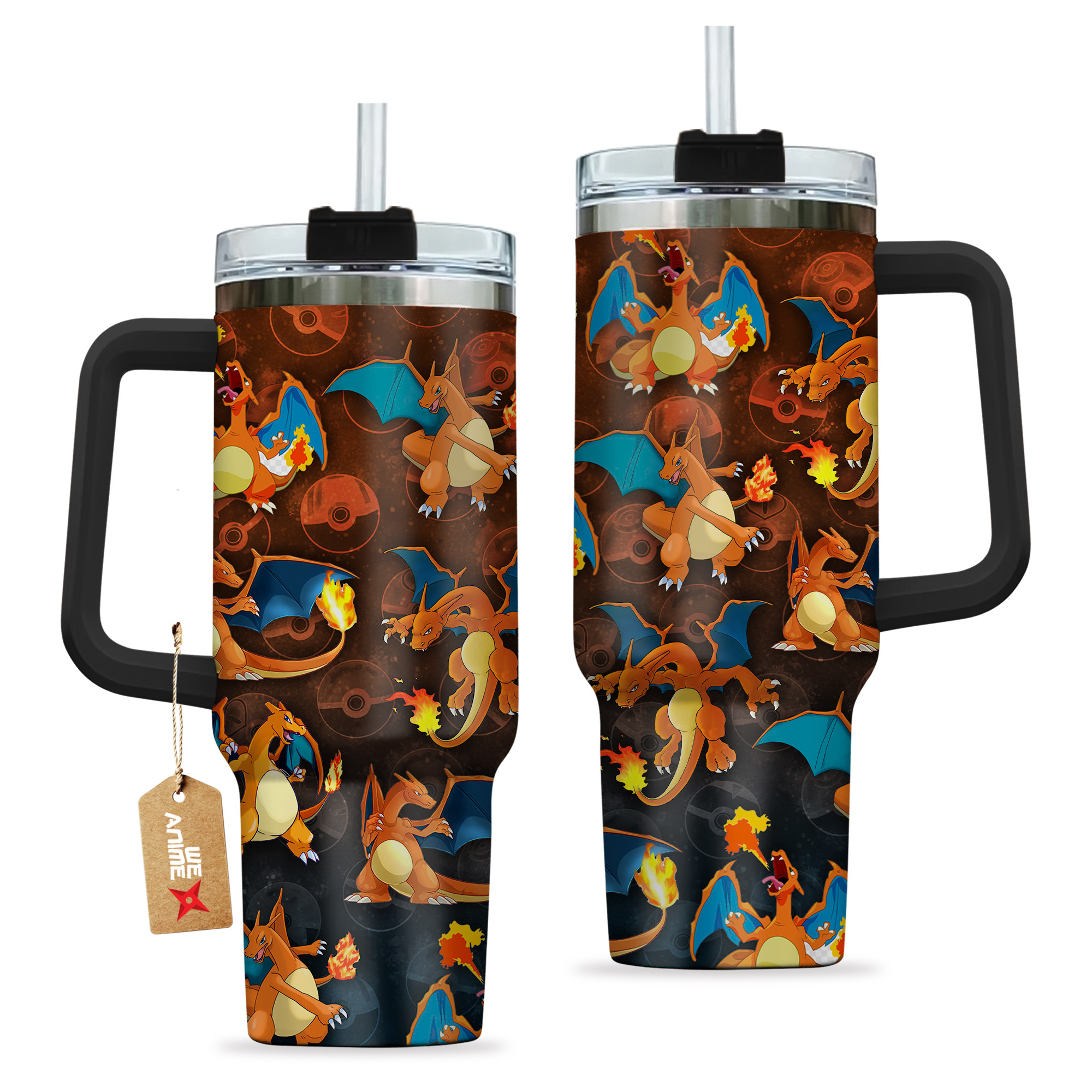 Charizard Pokemon Anime Custom Quencher 30oz or 40oz Stainless Steel Tumbler With Handle HG