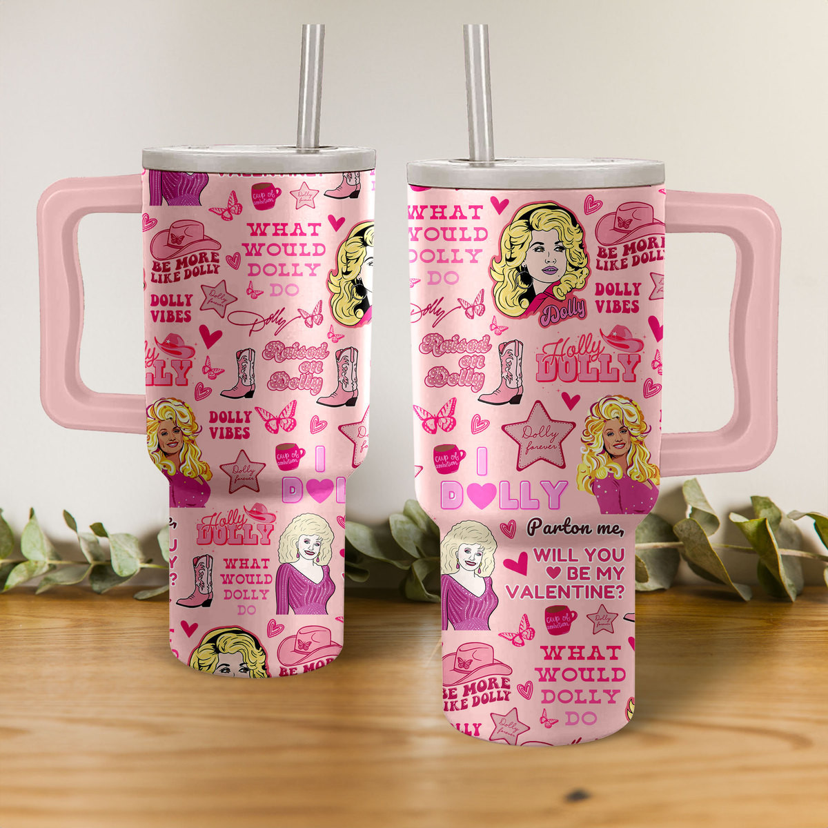 Dolly Parton Music Custom Stanley Quencher 40oz Stainless Steel Tumbler HG With Handle