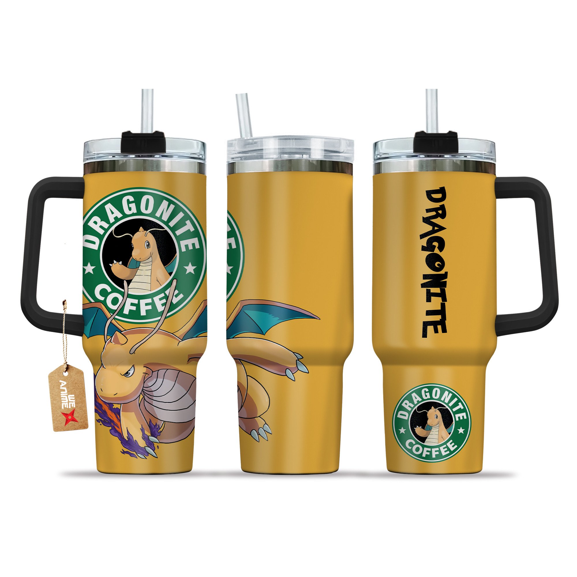 Dragonite Coffee Pokemon Anime Custom Quencher 30oz or 40oz Stainless Steel Tumbler With Handle HG