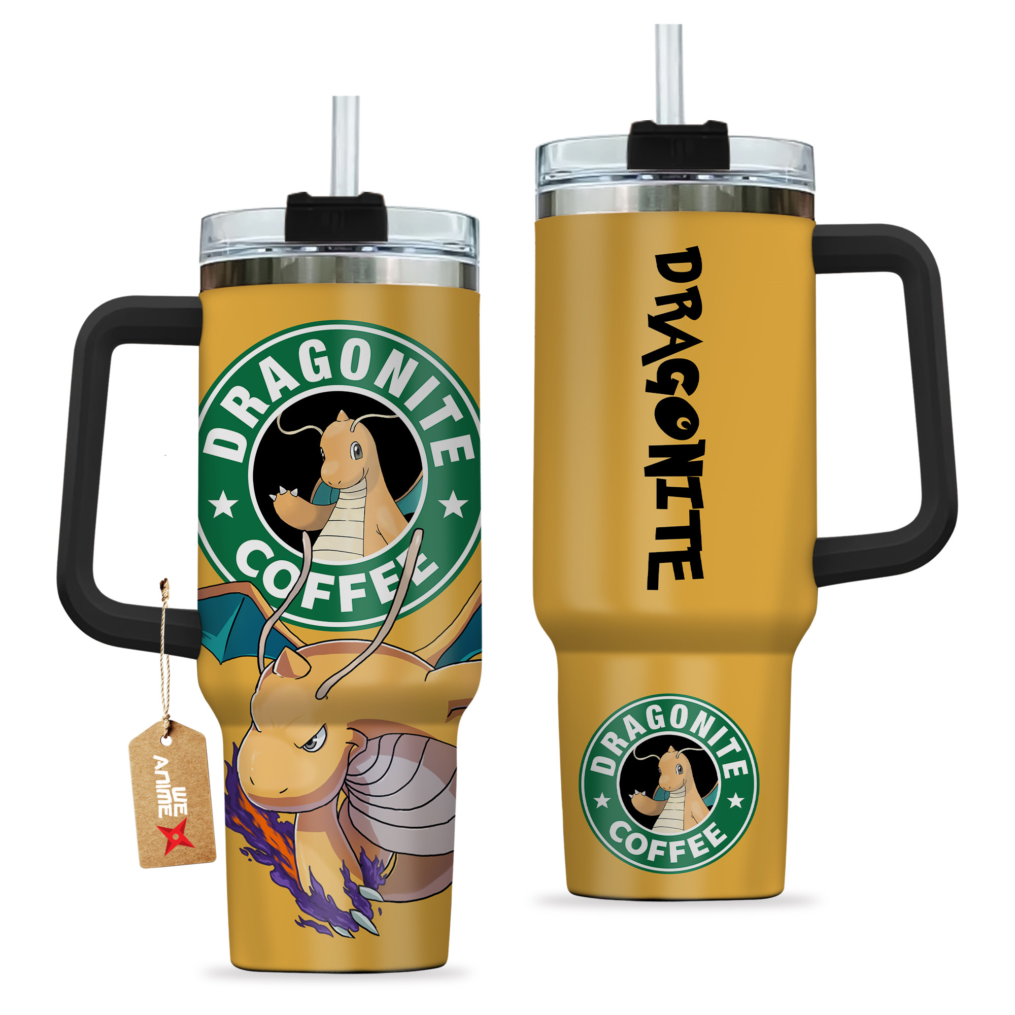 Dragonite Coffee Pokemon Anime Custom Quencher 30oz or 40oz Stainless Steel Tumbler With Handle HG