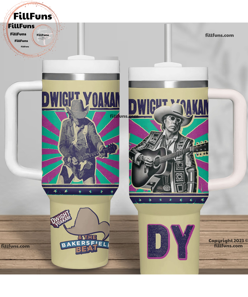 Dwight Yoakam & The Bakersfield Beat Music Custom Quencher 30oz or 40oz Stainless Steel Tumbler HG With Handle