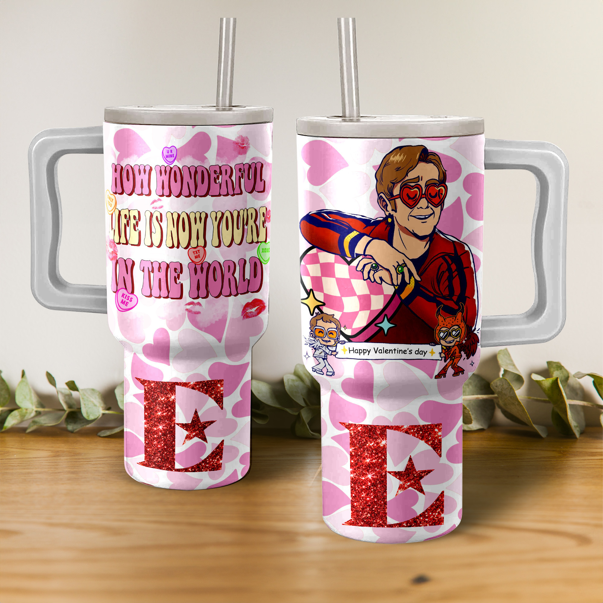 Elton John Happy Valentine Music Custom Stanley Quencher 40oz Stainless Steel Tumbler HG With Handle